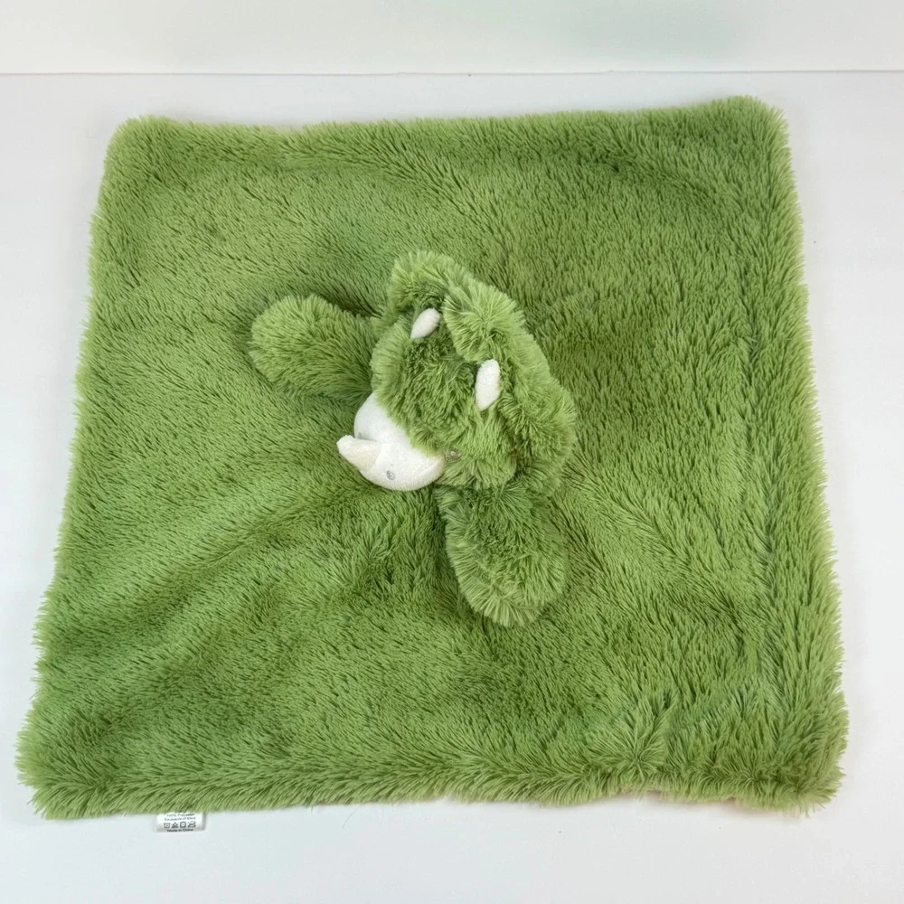 Oobles Security Blanket Green Triceratops Dinosaur Plush Shaggy Faux Fur Lovey